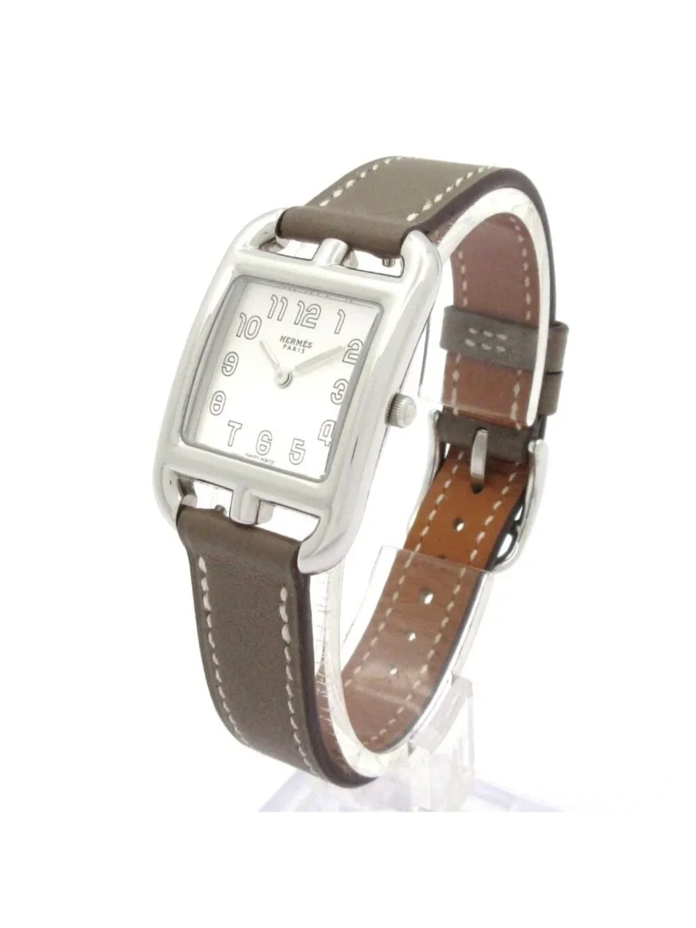 Hermes Watch Cape God Leather Strap Silver